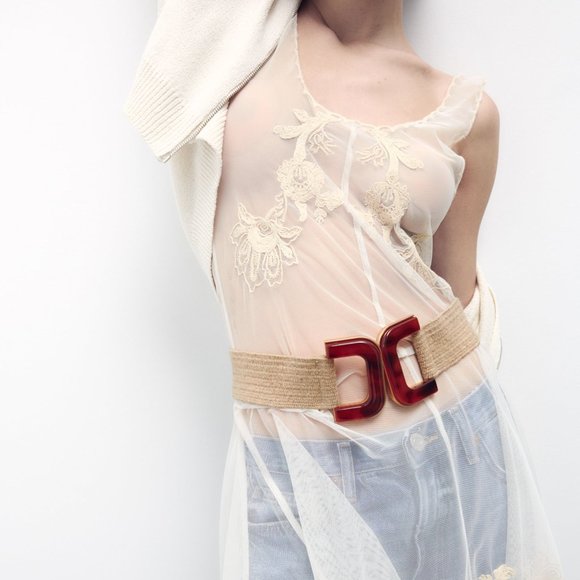 Zara Jute Belt Sz 32 Light Beige NWT main image 4